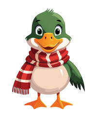 Obraz premium Adorable Cartoon Duck Wearing Striped Red Scarf