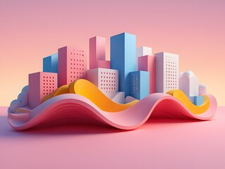 Pastel city skyline illustration abstract architecture building design urban landscape art render