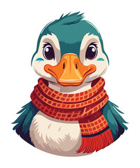 Cute Cartoon Duck Wearing Stylish Blue Scarf