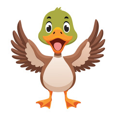 Cheerful Cartoon Duck Waving Wings Happy Expression