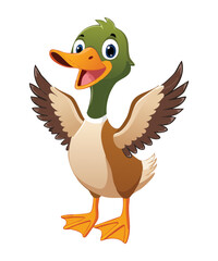 Smiling Green Duckling with Wide Open Wings