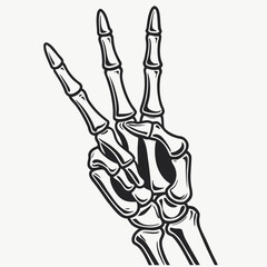 Skeleton Hand Showing Three Fingers Gesture Illustration Style