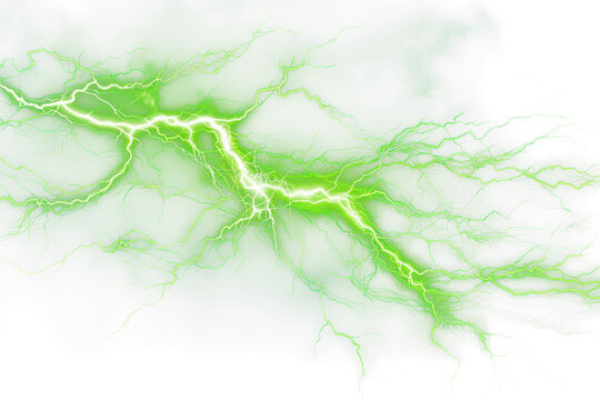 electrical green toxic lightning isolated on white or transparent png