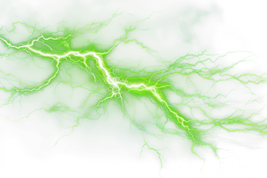 electrical green toxic lightning isolated on white or transparent png