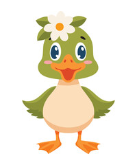 Smiling Green Duckling with Beautiful Flower Crown