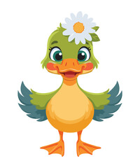 Enthusiastic Green Duckling with Flower Crown