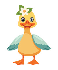 Happy Duckling with Flower Crown and Open Wings