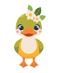 Sweet Yellow Duckling with Green Flower Crown