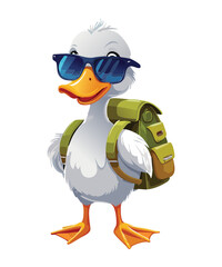 Stylish White Duck with Sunglasses and Backpack