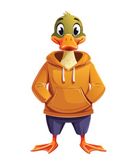 Cheerful Yellow Duck in Casual Brown Hoodie