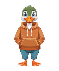 Cool Mallard Duck in Trendy Brown Hoodie