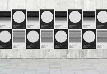 Urban Street Outdoor Glued Poster Advertising Texture Mockup Template on Wall