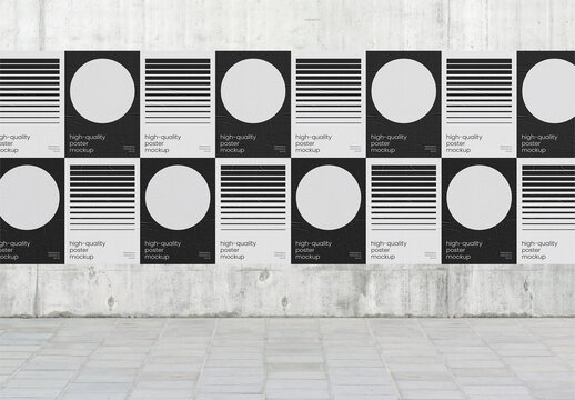 Urban Street Outdoor Glued Poster Advertising Texture Mockup Template on Wall