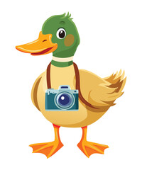 Charming Mallard Duck with Camera and Brown Strap