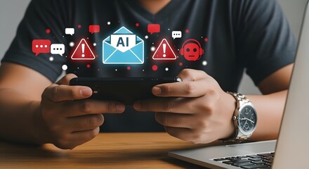Ai email security threat detection concept on mobile phone with notification alerts online