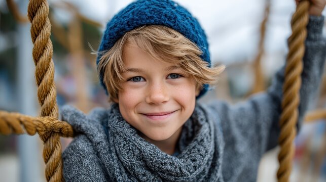 Cheerful boy enjoys playful moments at the park during a cloudy afternoon - Powered by Adobe