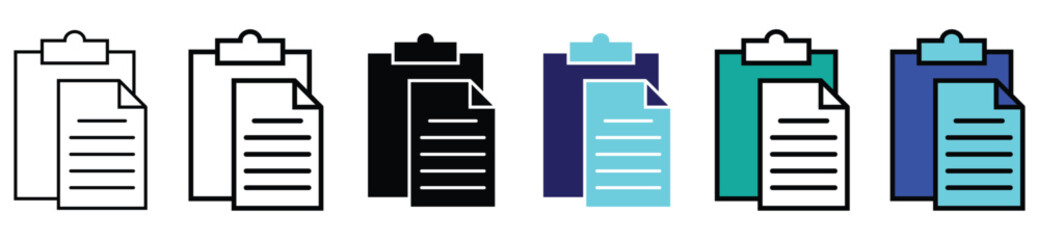 Set of Clipboard with Stacked Document Icons – Multi-Page File Symbol in Various Styles