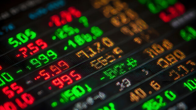 Stock Market Ticker Display with Green and Red Numbers