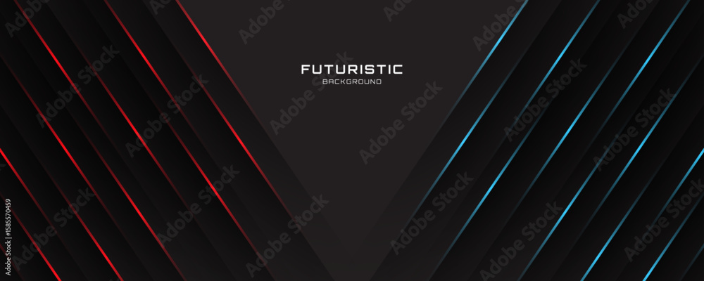 Poster 3d black techno abstract background overlap layer on dark space with red blue lights effect decorati