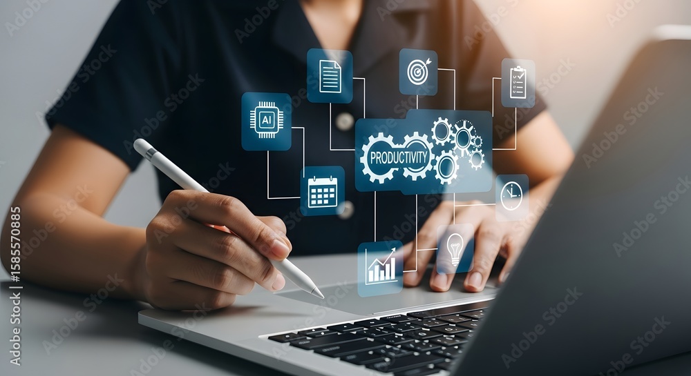 Poster productivity strategies and tools for business success using ai and automation software apps