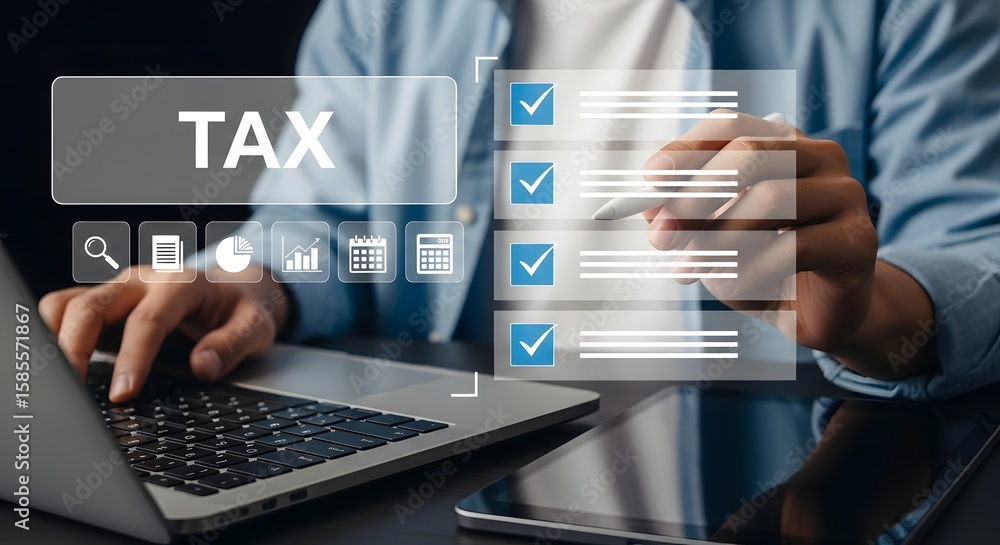Poster understanding tax filing online using software for accounting and financial planning easily
