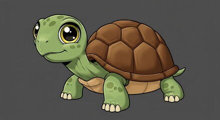 Fototapeta premium A cute, cheerful cartoon turtle with a green shell and a happy smile, perfect for children's illustrations