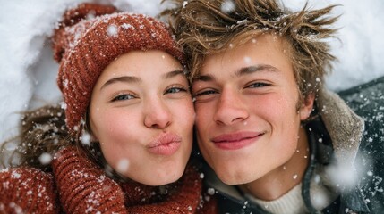 Joyful winter moments shared by a couple in a snowy wonderland