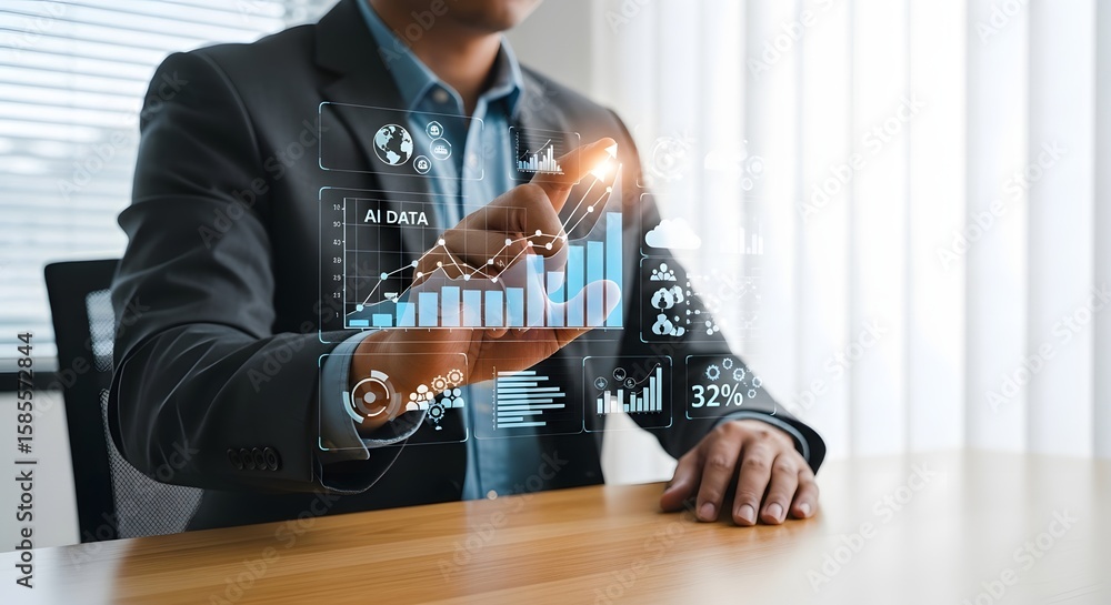 Poster business analytics data visualization ai and big data analysis for investment strategy planning