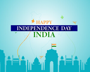 Happy Independence day celebration background design with tricolor flag and indian place. Vector Illustration.