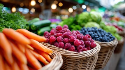 Colorful market bounty filled with fresh fruits and vegetables on display