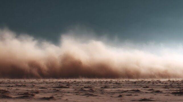 Massive sand storm rolling over dry desert landscape