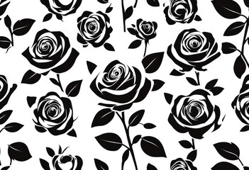 Elegant monochrome rose silhouette seamless vector pattern, perfect for backgrounds and textures, vector, seamless