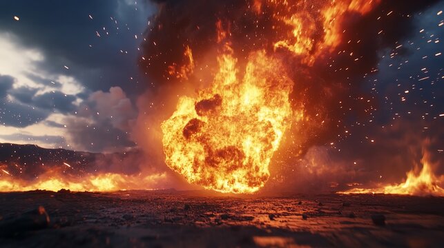 Explosive dynamic flame GIF animation with large billowing fire and sparks on dark background