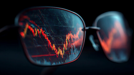 Stock Market Crash Seen Through Glasses on Black Background