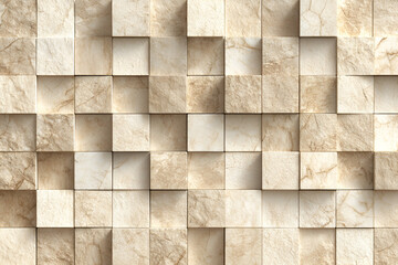 Elegant beige textured wall featuring staggered squares that create a modern architectural design emphasizing symmetry and depth in contemporary interior spaces