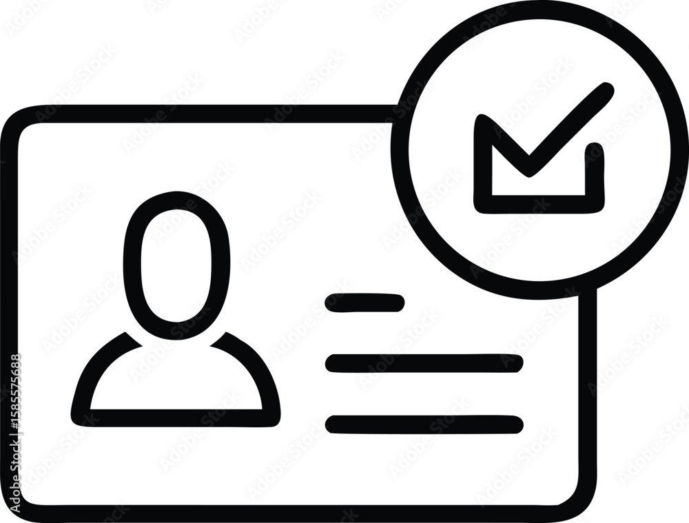 Aufkleber identification card outline with profile and check mark icon for design