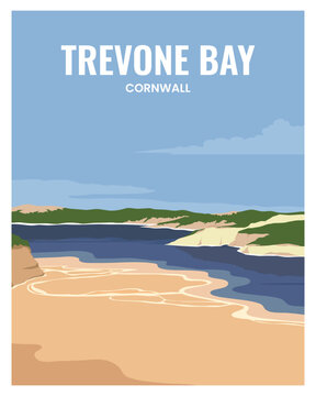 Coastline nature landscape. Travel poster vector with flat style.