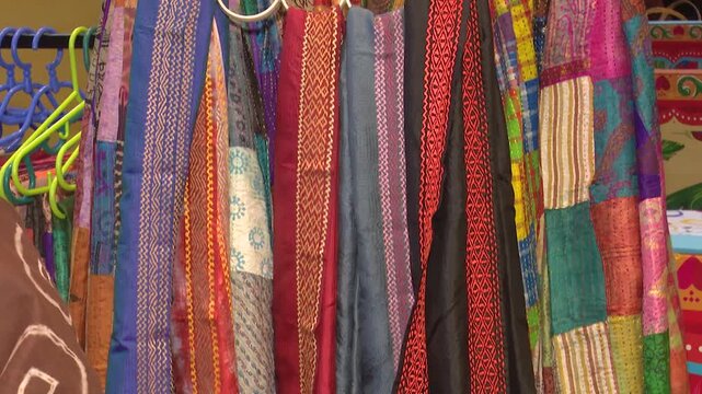 Colorful cotton scarves for sale at the market