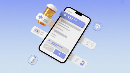 Online pharmacy app for prescription refills and medication management on mobile phone concept design