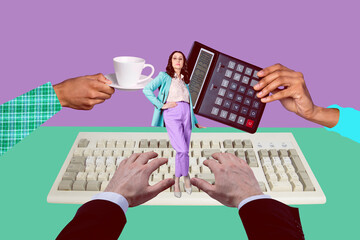 Banner full 3d photo image collage of hands type wireless keypad texting calculator money income...