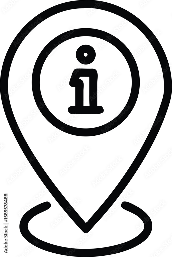 Poster Information icon within the location pin point in line art style
