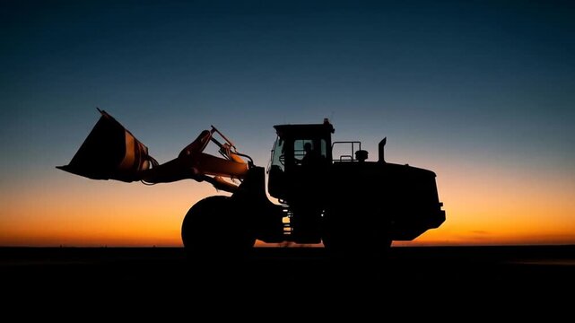 Silhouette of a Wheel Loader at Sunset