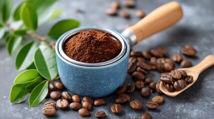 Fototapeta premium Freshly ground coffee awakens the senses in a cozy kitchen setting