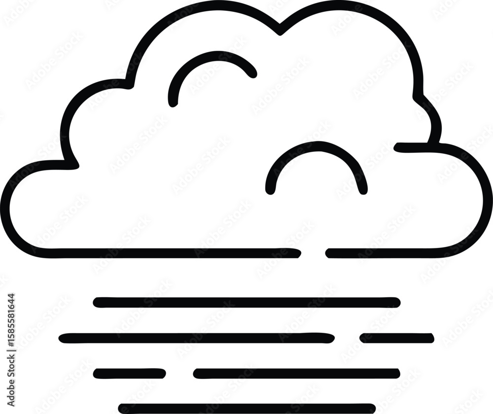 Poster isolated cloud and fog icon in simple outline style for weather forecast designs