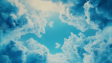 An abstract dynamic view of clouds forming a circular opening in the blue sky