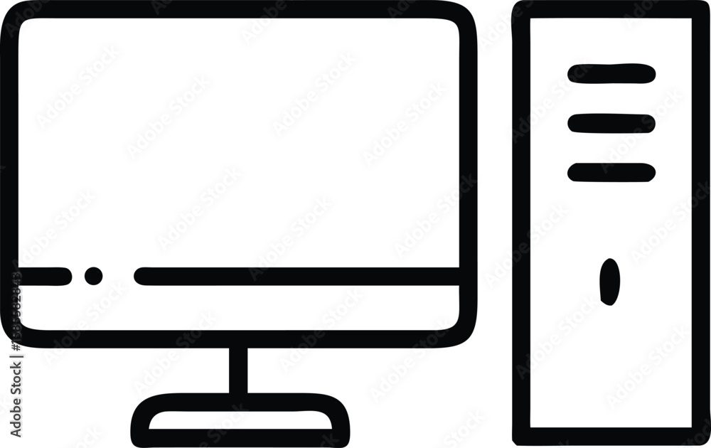 Poster isolated line art illustration of personal computer and system unit for design