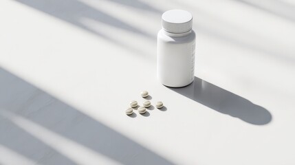 White Pills Spilled from Bottle on Bright Surface