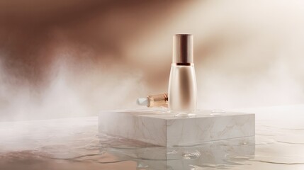 Elegant Cosmetic Bottle on Marble Platform in Water