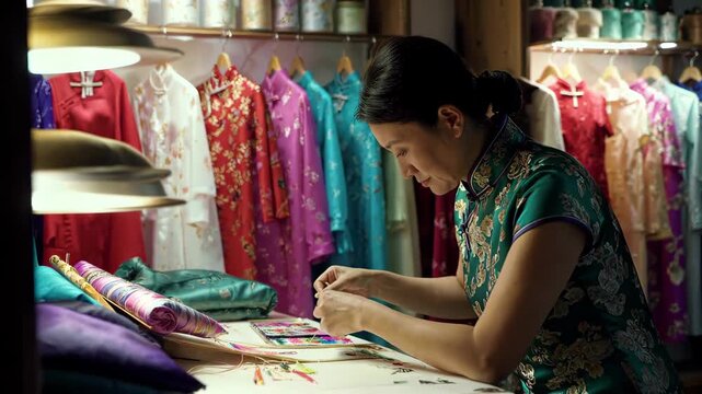 Women specialize in embroidery traditional cheongsam shop cheongsam craftsman handmade