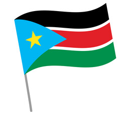 South Sudan national flag flutters with flagpole